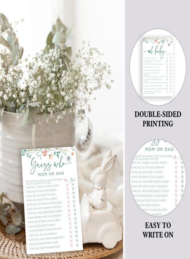 ISOVF 25 Spring Floral Baby Shower Games with 1 Answer Card (5"x7") - 2 Games Double-Sided - Oh Baby True or False & Guess Who Mom or Dad - Spring Theme Gender Neutral Party and Supplies (J09) - Image 3